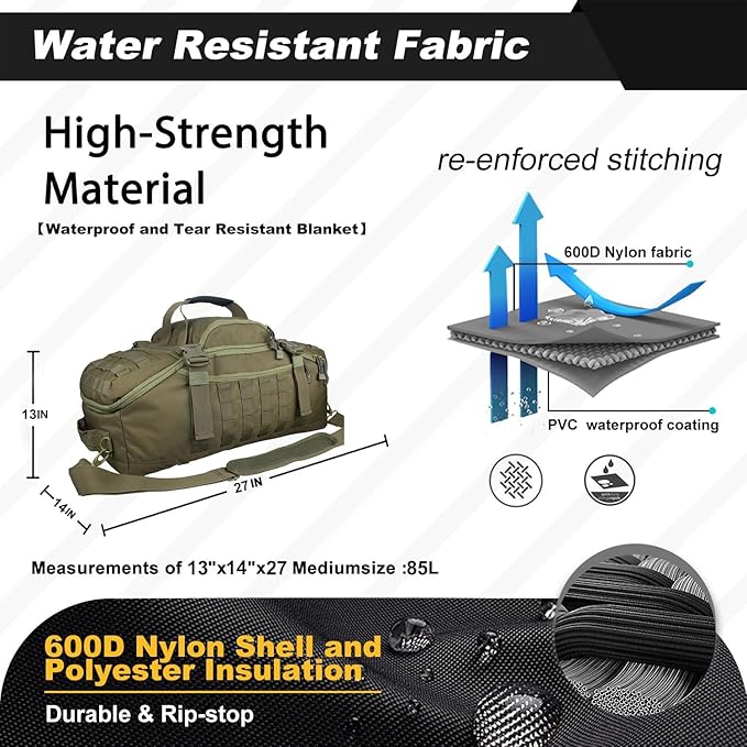 3 In 1 Tactical 85L Military Backpack Travel Duffle Bag for Weekender Gym Workout Deployment