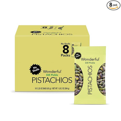 Wonderful Pistachios No Shells, Dill Pickle Flavored Nuts, 2.25 Ounce Bag (Pack of 8), Protein