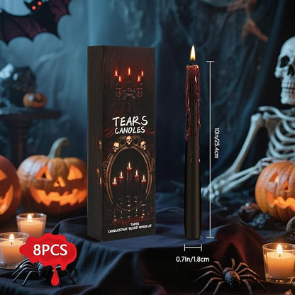 8 Pack Halloween Bleeding Candles, Black Vampire Tears Taper Candles Spooky Blood Drip Candles Set