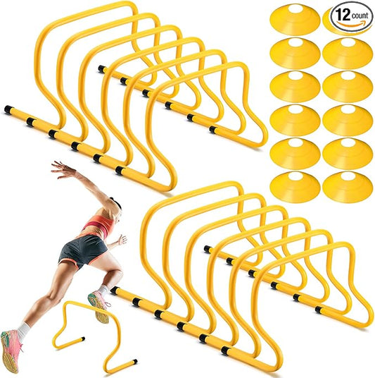 12 Pcs 12 Inch Agility Hurdles Training Equipment Agility Hurdles and Marker Cone Set Disc Cones