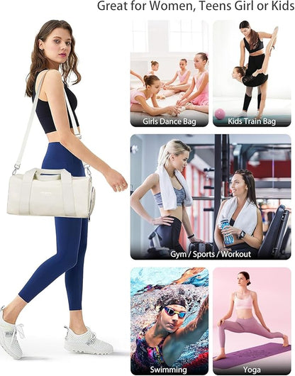 Compact Sports Gym Bag for Women, Cute Mini Duffle Bag with Wet Pocket & Shoes Compartment
