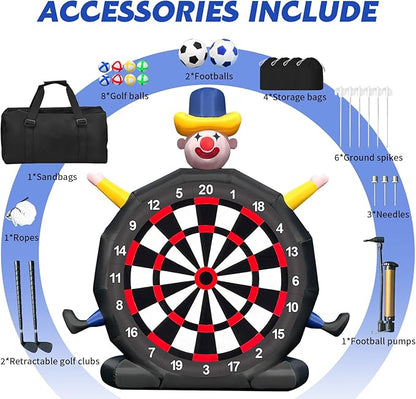 13FT Giant Inflatable Soccer Dart Board with Built-in Blower - Clown Themed Sport Kick Dartboard
