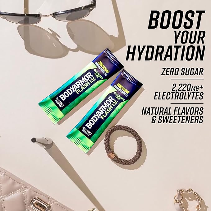 BODYARMOR Flash IV Electrolyte Packets, Cucumber Lime - Zero Sugar Drink Mix, Single Serve Packs