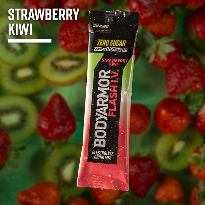 BODYARMOR Flash IV Electrolyte Packets, Strawberry Kiwi - Zero Sugar Drink Mix, Single Serve Packs
