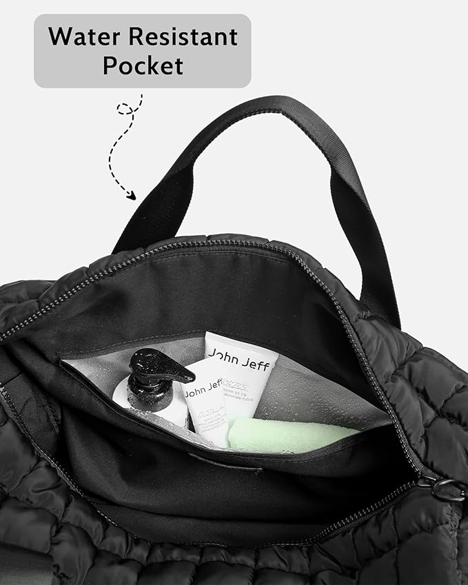 FODOKO Quilted Duffel Bag for Women, Puffer Gym Duffle with Shoe Compartment, Lightweight Large