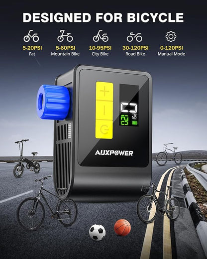 Auxpower BL03 Bicycle Pump with Pressure Gauge, 120PSI Electric Bike Pump with Presta and Schrader