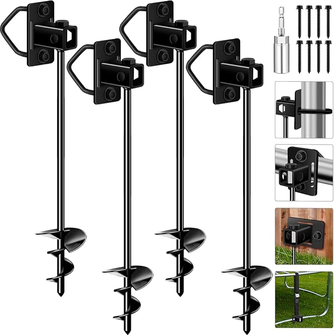 Ground Anchors Heavy Duty, Multi-Purpose Trampoline Anchors Stakes with 3" Wider Spiral Blades
