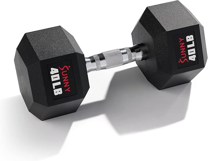 Sunny Health & Fitness Hex Style Dumbbell 5 LBS TO 50 LBS Chrome Handles, Hand Weight for Strength