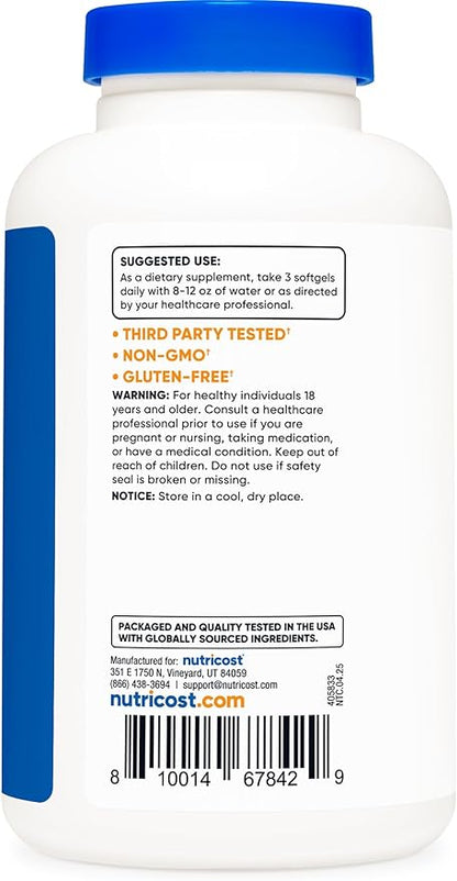 Nutricost CLA (Conjugated Linoleic Acid) 2,400mg, 120 Softgels - Gluten Free, Non-GMO, 800mg Per