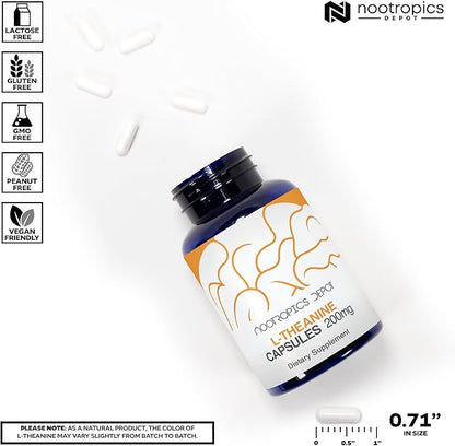 Nootropics Depot L-Theanine Capsules 200mg (90 Count) | Promotes Relaxation | Supports Healthy