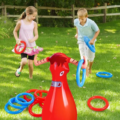 Inflatable Bull Toss Ring Game Set Include 2 Inflatable Bull 12 Rings for Summer Outdoor Beach Pool