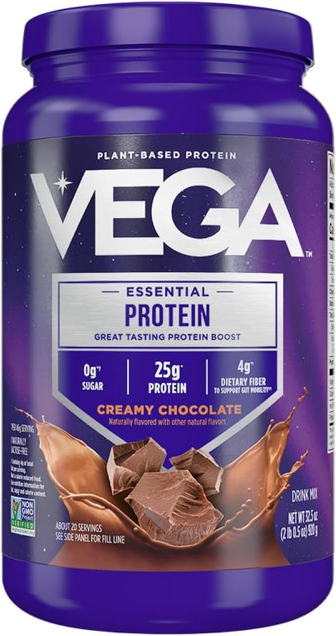 Vega Original Essential Protein - 25g Plant-Based Protein, Creamy Chocolate, 20 Servings, Vegan