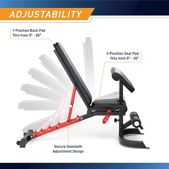 Marcy Adjustable Weight Bench for Home Gym, Heavy-Duty Workout Bench Press with 7-Position