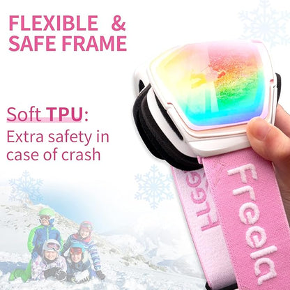 Freela Kids Ski Snowboard Goggles for Toddler(3-14) Youth Anti Fog Anti UV Goggles Girls Boys Snow
