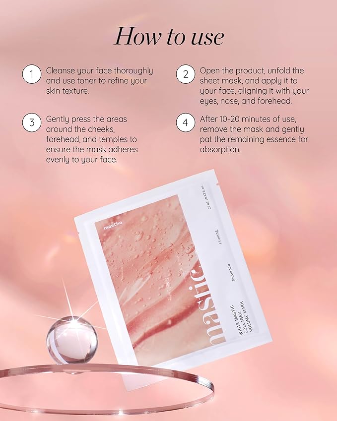 MASTINA White Mastic Face Mask (Collagen Volume, 4 pc) Premium Korean Skin Care for Elasticity &