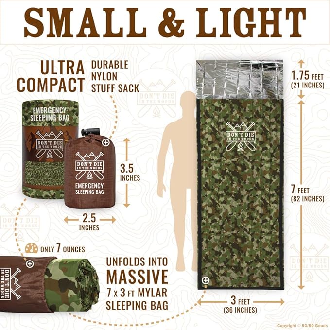 Emergency Sleeping Bag with Hood | Ultralight, Waterproof, Thermal Mylar Sleeping Bag Liner |