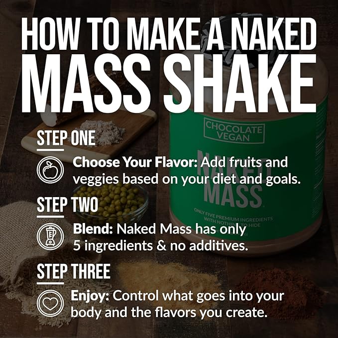 NAKED Vegan Mass - Chocolate Vegan Weight Gainer - 1,280 Calories, Non-GMO, Soy & Gluten Free, No