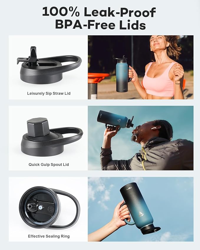 40 oz Insulated Water Bottle with Straw and Lid, Food-grade Double Wall Vacuum Stainless Steel