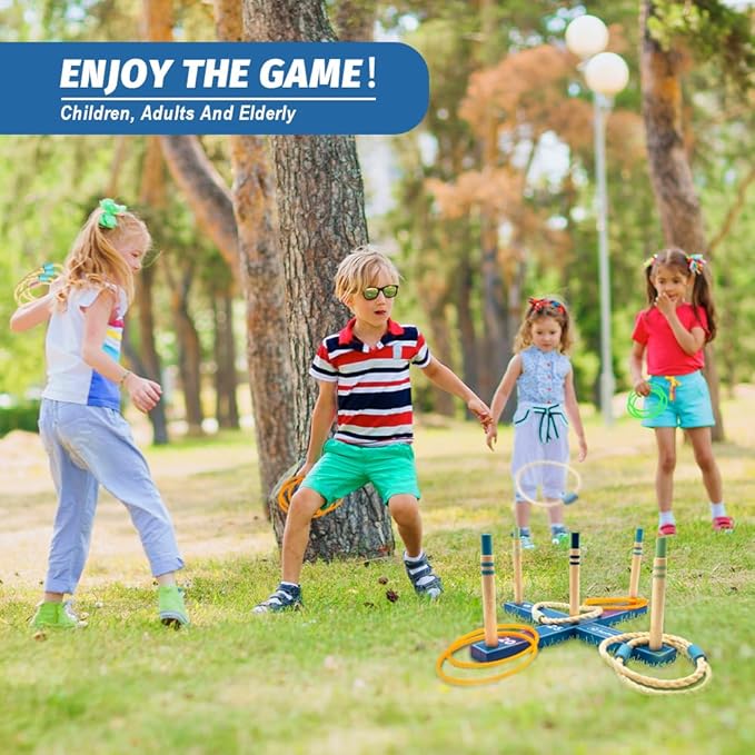 Wooden Ring Toss Game Set, Backyard Beach Camping Game with Toss Rings & Portable Carrying Bag