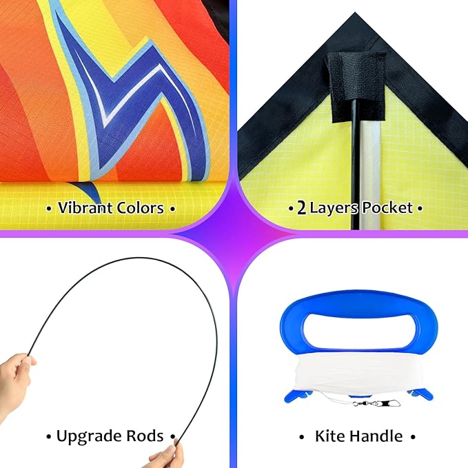 HONBO 58" Fighter Plane - Kite for Kids & Adults, Easy to Fly, Beach Trip Beginner Kite with Reel