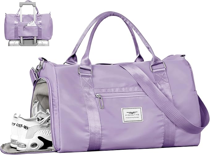 FIORETTO Womens Gym Tote Duffle Bag with Wet Pocket & Shoe Compartment, Sports Duffel Overnight