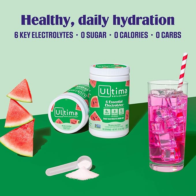 Ultima Replenisher Daily Electrolyte Powder Drink Mix – Sugar Free – Watermelon, 90 Servings