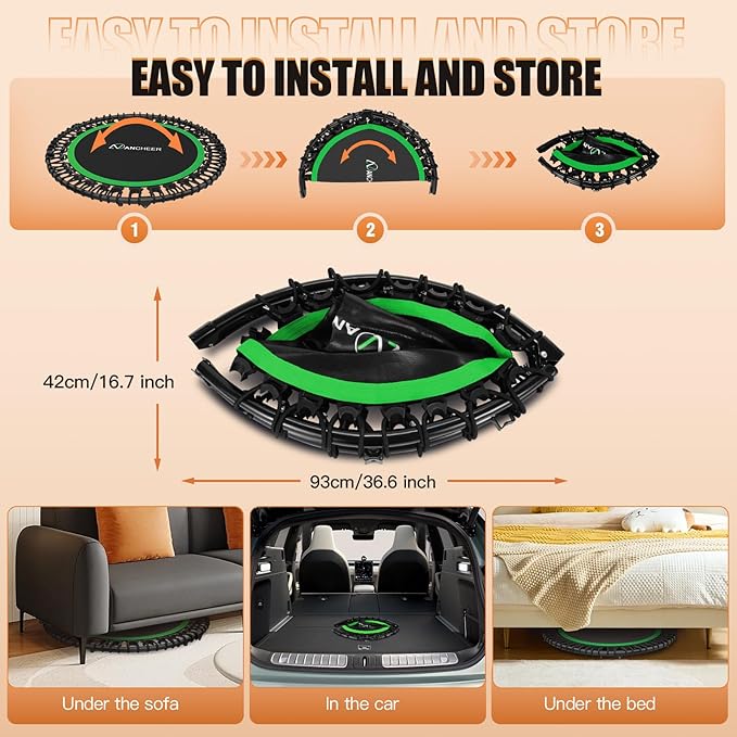 ANCHEER 40" Foldable Mini Trampoline,Max Load 450lbs/550lbs Indoor Trampoline,with 4 Level