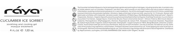 Raya Cucumber Ice Sorbet Masque (608) | Cooling Facial Gel Mask & Soothing Cucumber Extract, for