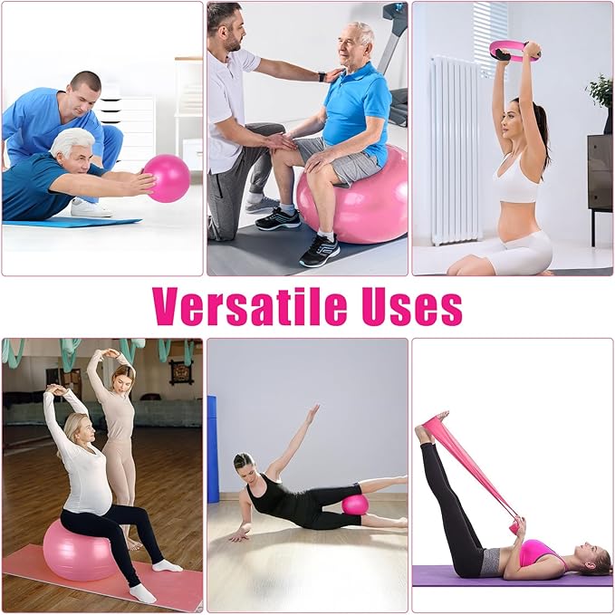 Pilates Essentials Kit for Home Workouts, Pink Pilates Equipment with Pilates Ring and Ball Set for