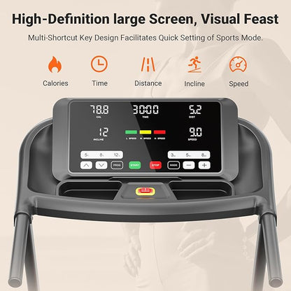 THERUN Incline Treadmill for Running and Walking, 300 lbs Weight Capacity, Wide Belt, 3.0 HP, 18"