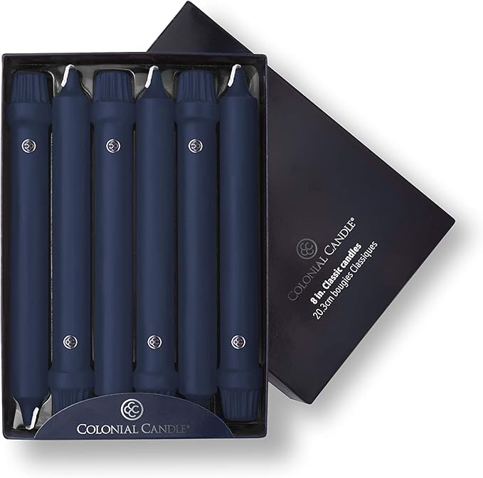 Colonial Candle Unscented Taper Candle, Classic Collection, Indigo, 8 In, Pack of 12 - Up to 6
