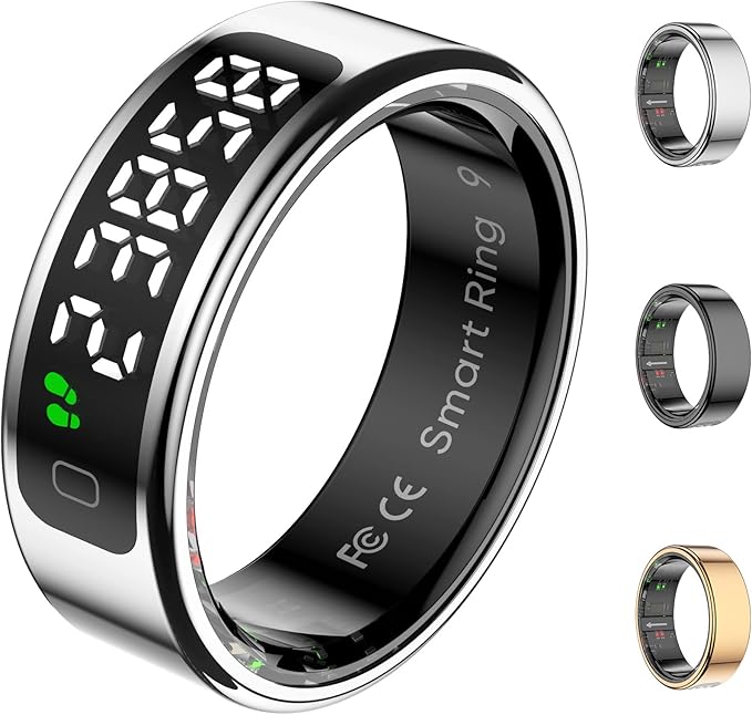 Smart Ring Health Tracker with Display Screen, Sleep Tracker with Heart Rate, Fitness Ring Step