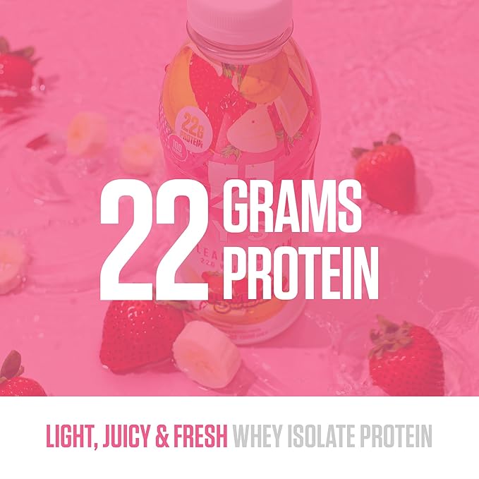 RYSE Clear Protein Shake - Strawberry Banana - 100 Calories, 22g Whey Isolate Protein, Sugar-Free
