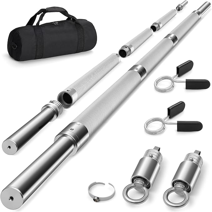 DASKING 4ft/4.9ft Barbell, 1-Inch Standard Detachable Bar, Portable Strength Training Bar for