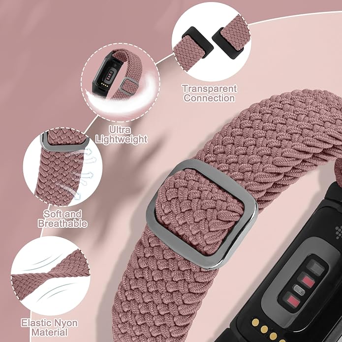 Braided Band Compatible with Fitbit Charge 6/Fitbit Charge 5, Soft Nylon Solo Loop Adjustable