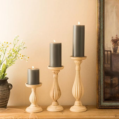 MOZEAL 3" x 8" Hand-Poured Unscented Large Candle,Smokeless Rustic Pillar Candle Set of 2,Slow