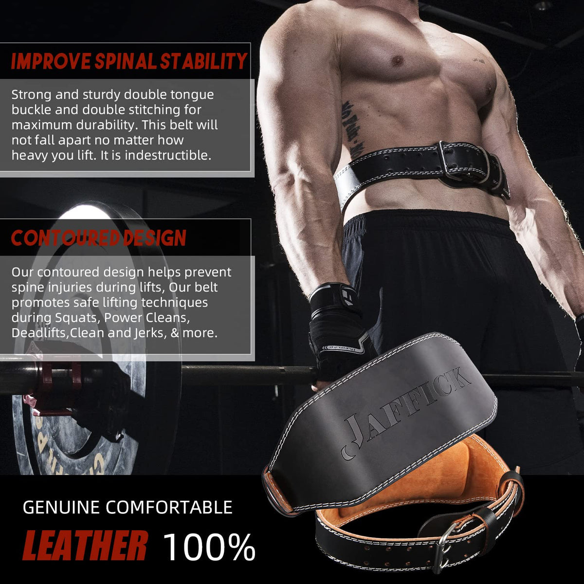 Jaffick Leather Weight Lifting Belt for Men Women Bodybuilding, Squatting