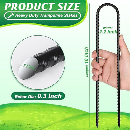 Gtongoko Trampolines Wind Stakes 16 Pack 16 Inch, 0.3 Inch Thick Heavy Duty U Shaped Rebar Tent