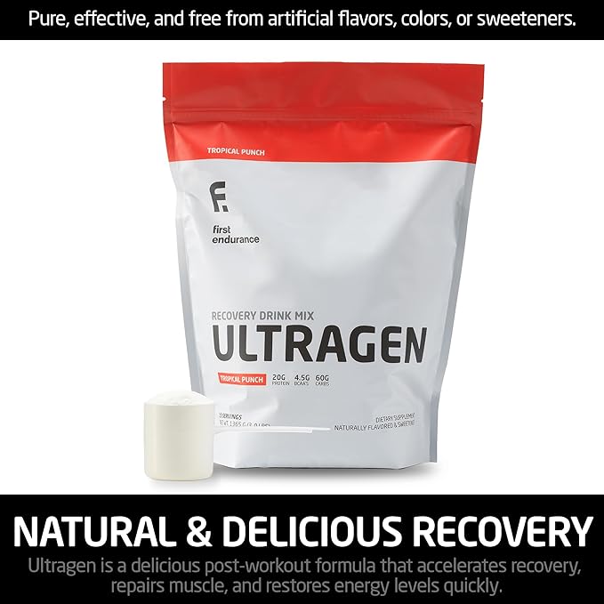 FIRST ENDURANCE Ultragen Workout Recovery Drink Powder, Protein Mix, Boosts Energy, Accelerates