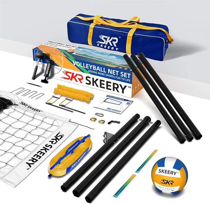 Outdoor Heavy Duty Volleyball Net Set, Anti-Sag Design, Adjustable Aluminum Poles, Portable