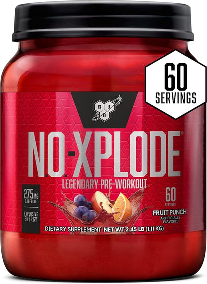 BSN N.O.-XPLODE Pre Workout Supplement with Creatine, Beta-Alanine, and Energy, Flavor: Fruit