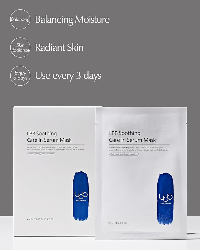 LBB Soothing Care In Serum Mask - Hypoallergenic Face Mask Sheet for Calming, Moisturizing - Vegan