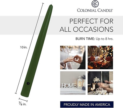 Colonial Candle Unscented Taper Candle, Handipt Collection, Evergreen, 10 in, Pack of 12 - Up to 8