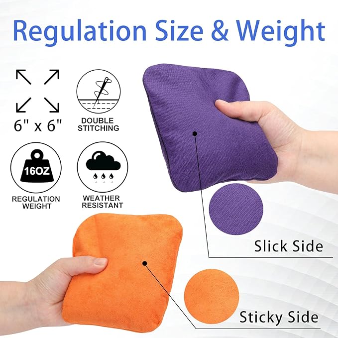 EunHo Dual Sided Cornhole Bags Regulation Set of 8 Professional Cornhole Bean Bags Slick and Stick