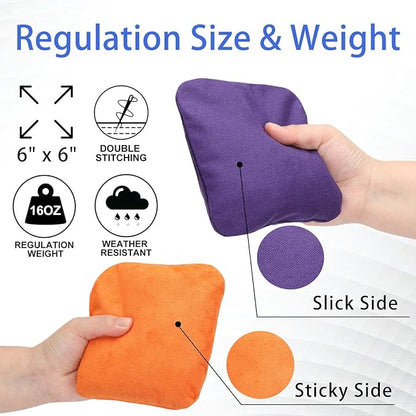 EunHo Dual Sided Cornhole Bags Regulation Set of 8 Professional Cornhole Bean Bags Slick and Stick