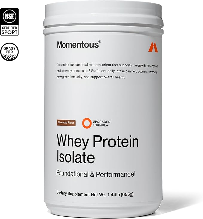 Momentous Essential Grass-Fed Whey Protein Powder - 20 g Whey Isolate Protein - NSF Certified for