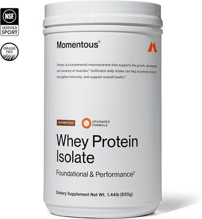 Momentous Essential Grass-Fed Whey Protein Powder - 20 g Whey Isolate Protein - NSF Certified for