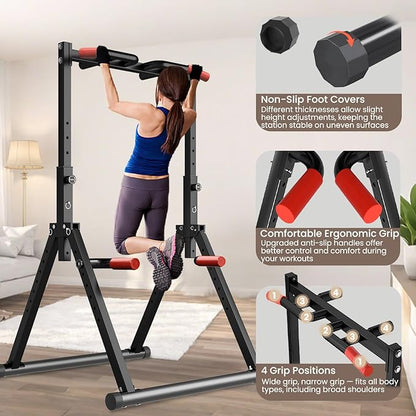 Power Tower Pull Up Dip Station Foldable, Pull Up Bar Station Adjustable, Multi-Function Home Gym