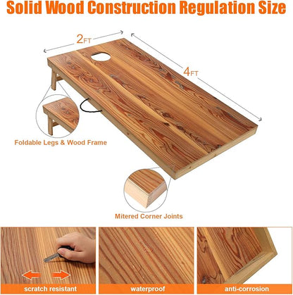 Solid Wood Premium Cornhole Game Set, Bean Bag Toss Game for Tailgate, Outdoor, Backyard