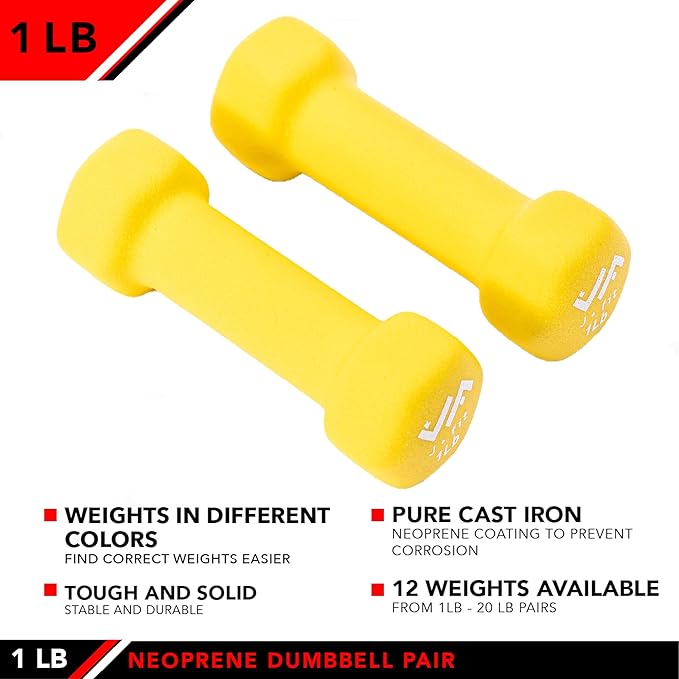 JFIT Dumbbell Pairs or Sets – Neoprene & Vinyl Coated Hand Weights for Home Gym, Strength Training